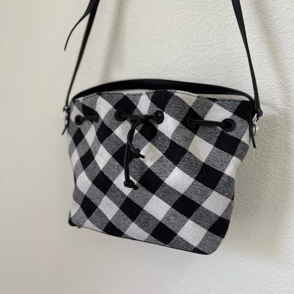 Talbots Black and Gray Buffalo Plaid Drawstring Bucket Crossbody Bag - Picture 5 of 12